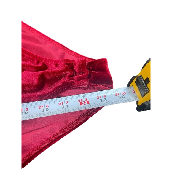 ModCloth 1X Red Velvet Wrap Bodysuit Deep V Neck 3/4 Sleeve Stretch Holiday - Picture 9 of 13